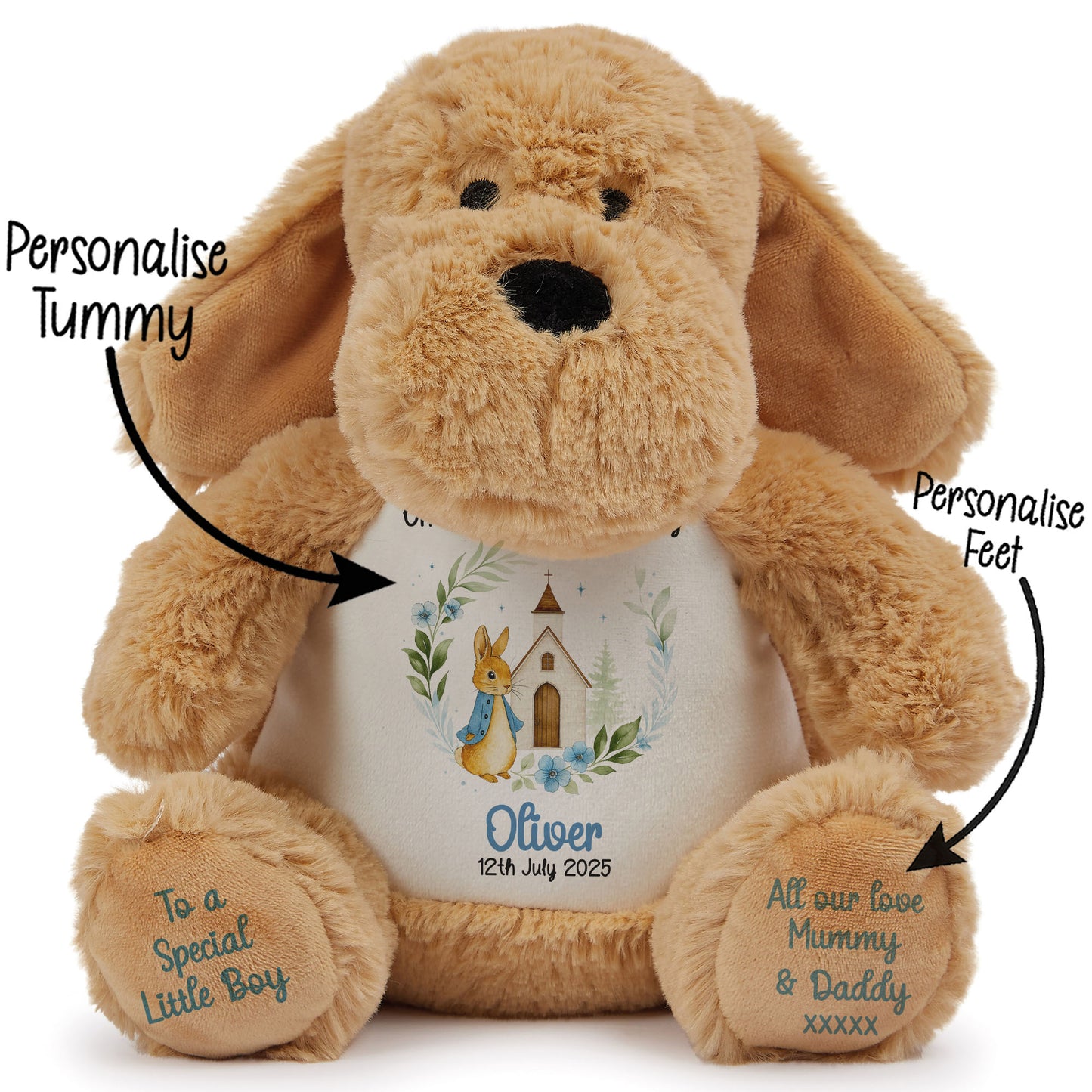 Christening Blue Bunny Church Floral Personalised Teddy Bears