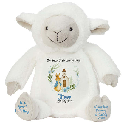 Christening Blue Bunny Church Floral Personalised Teddy Bears