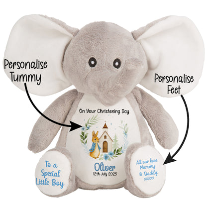 Christening Blue Bunny Church Floral Personalised Teddy Bears