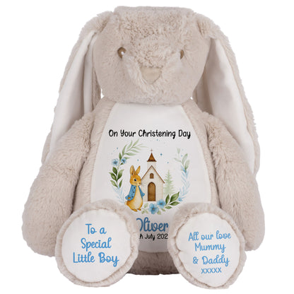 Christening Blue Bunny Church Floral Personalised Teddy Bears