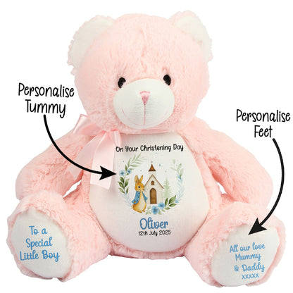 Christening Blue Bunny Church Floral Personalised Teddy Bears
