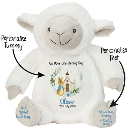 Christening Blue Bunny Church Floral Personalised Teddy Bears