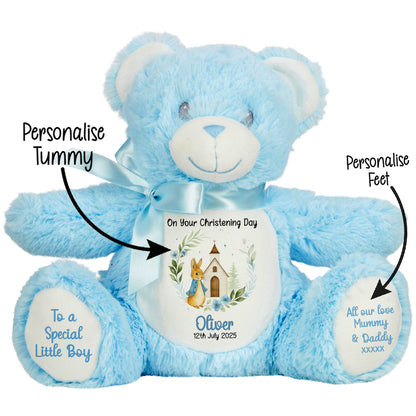 Christening Blue Bunny Church Floral Personalised Teddy Bears