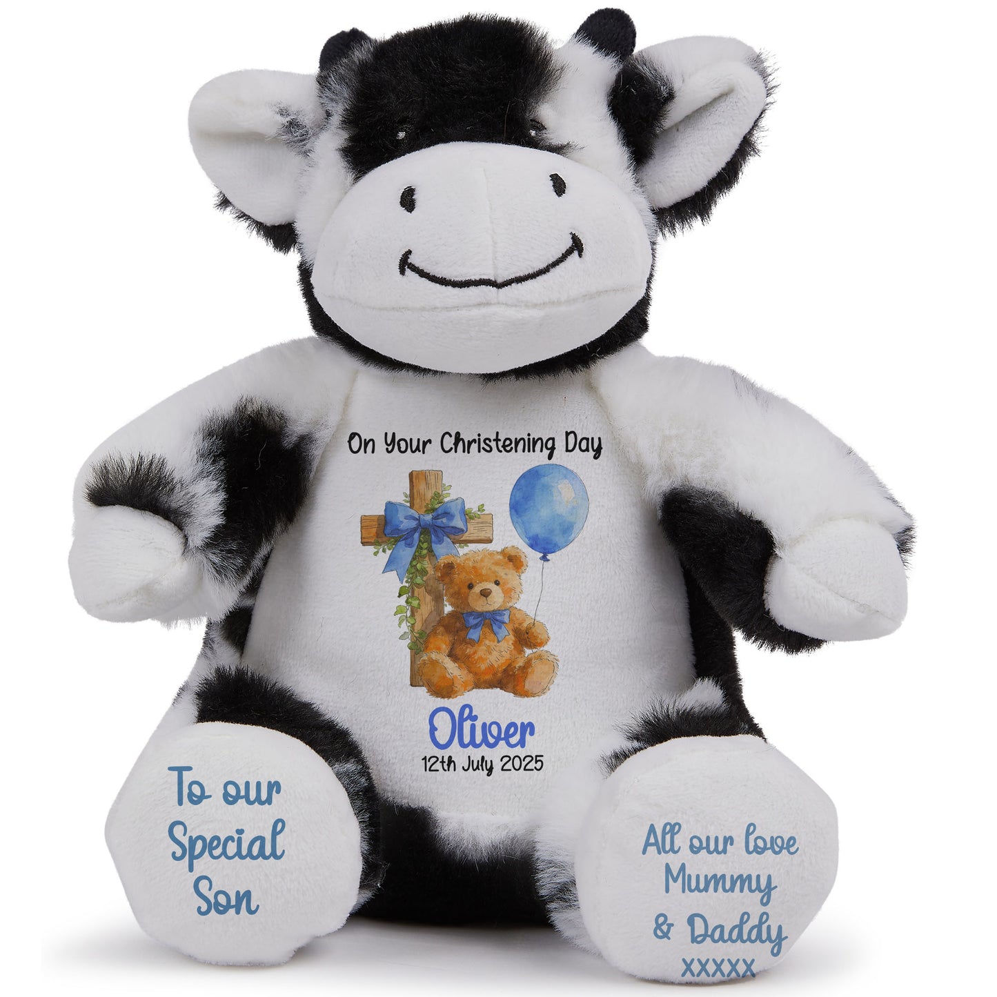 Blue Bear Cross Personalised Christening Teddy Bear