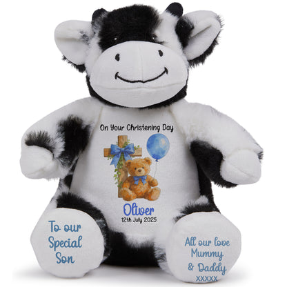 Blue Bear Cross Personalised Christening Teddy Bear