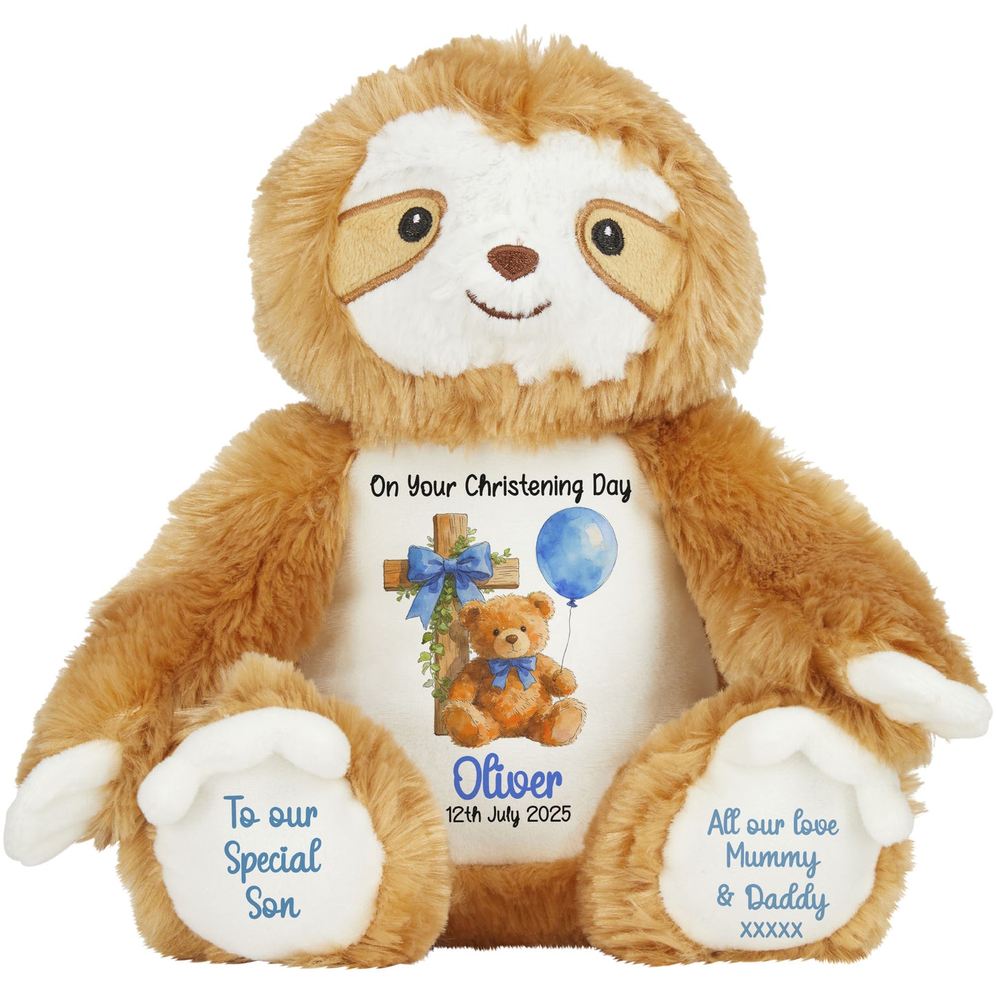 Blue Bear Cross Personalised Christening Teddy Bear