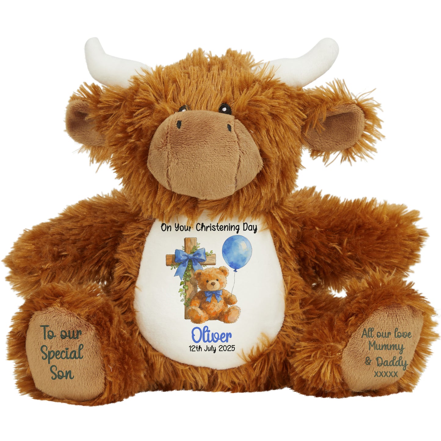Blue Bear Cross Personalised Christening Teddy Bear