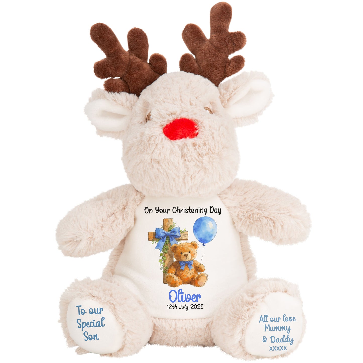 Blue Bear Cross Personalised Christening Teddy Bear