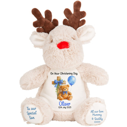 Blue Bear Cross Personalised Christening Teddy Bear