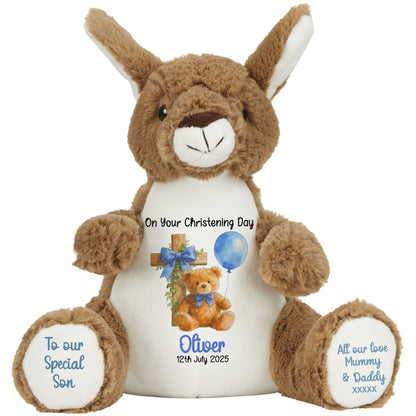 Blue Bear Cross Personalised Christening Teddy Bear