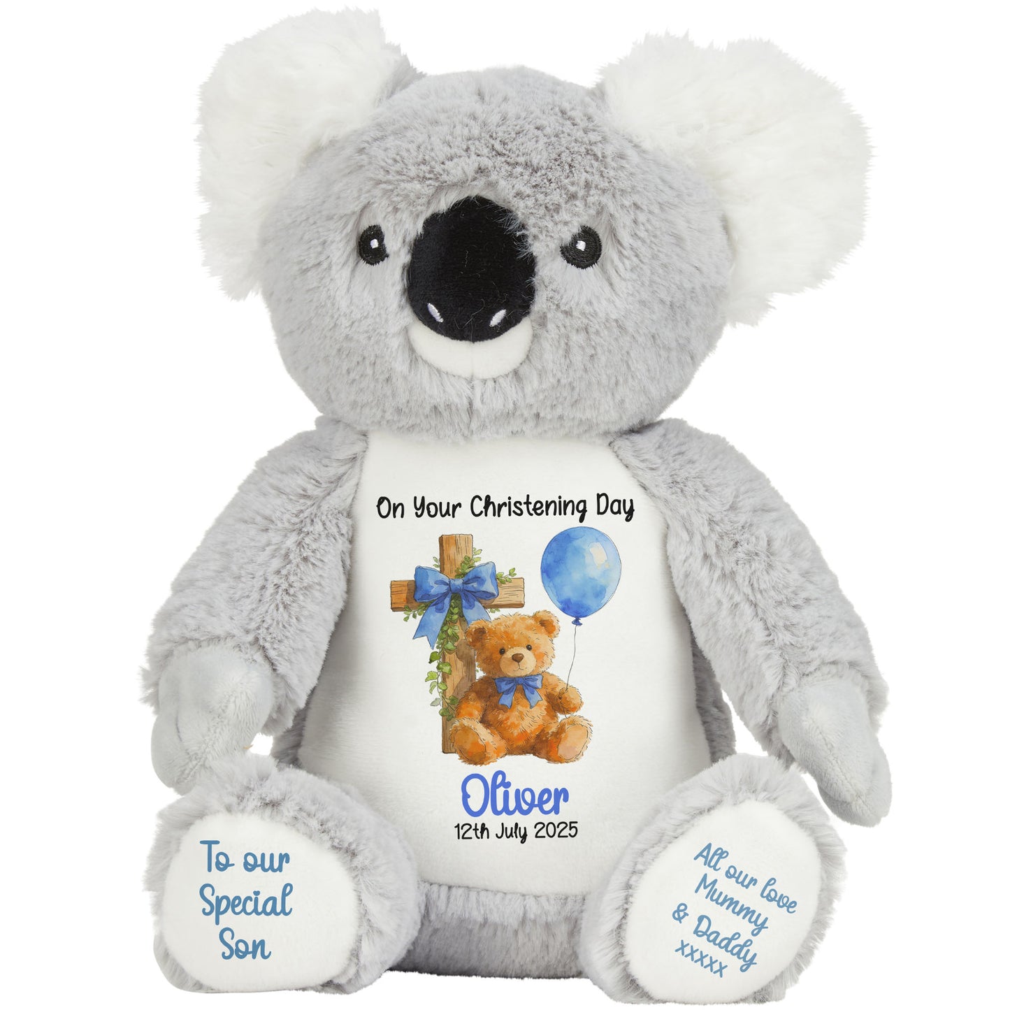 Blue Bear Cross Personalised Christening Teddy Bear