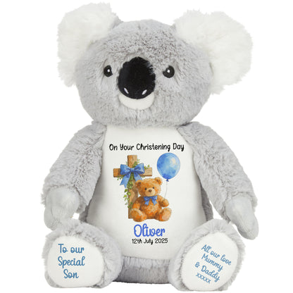 Blue Bear Cross Personalised Christening Teddy Bear
