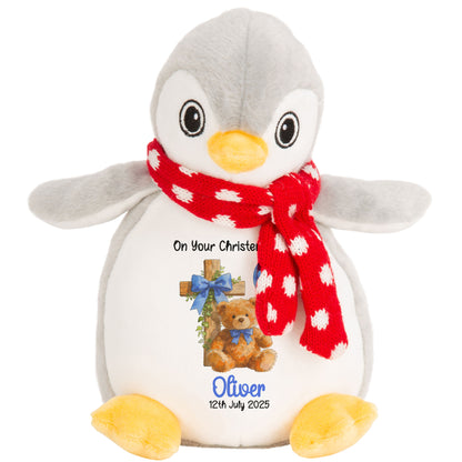 Blue Bear Cross Personalised Christening Teddy Bear