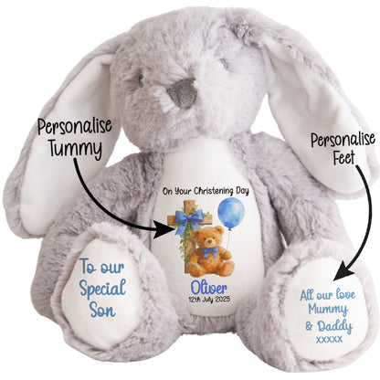Blue Bear Cross Personalised Christening Teddy Bear