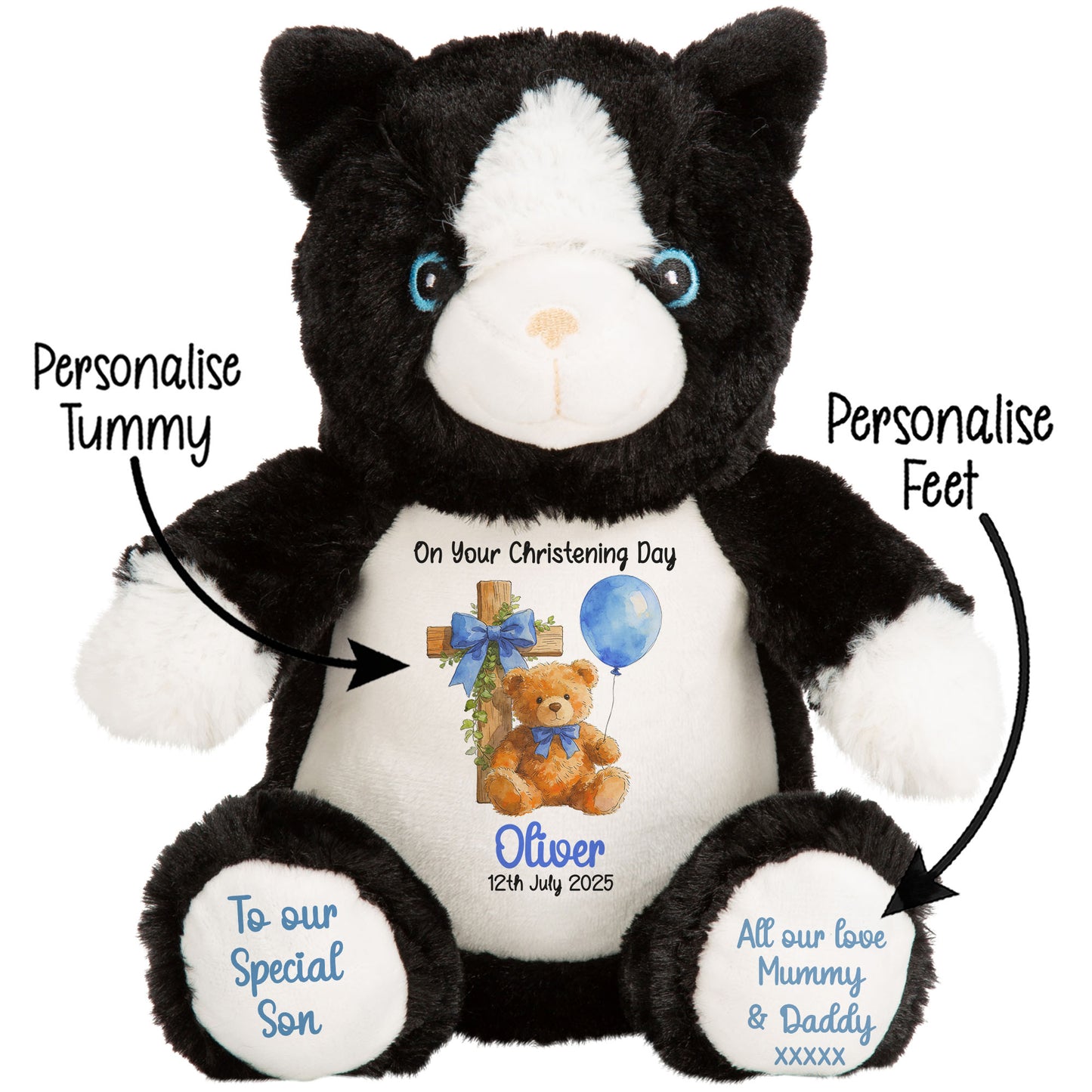 Blue Bear Cross Personalised Christening Teddy Bear