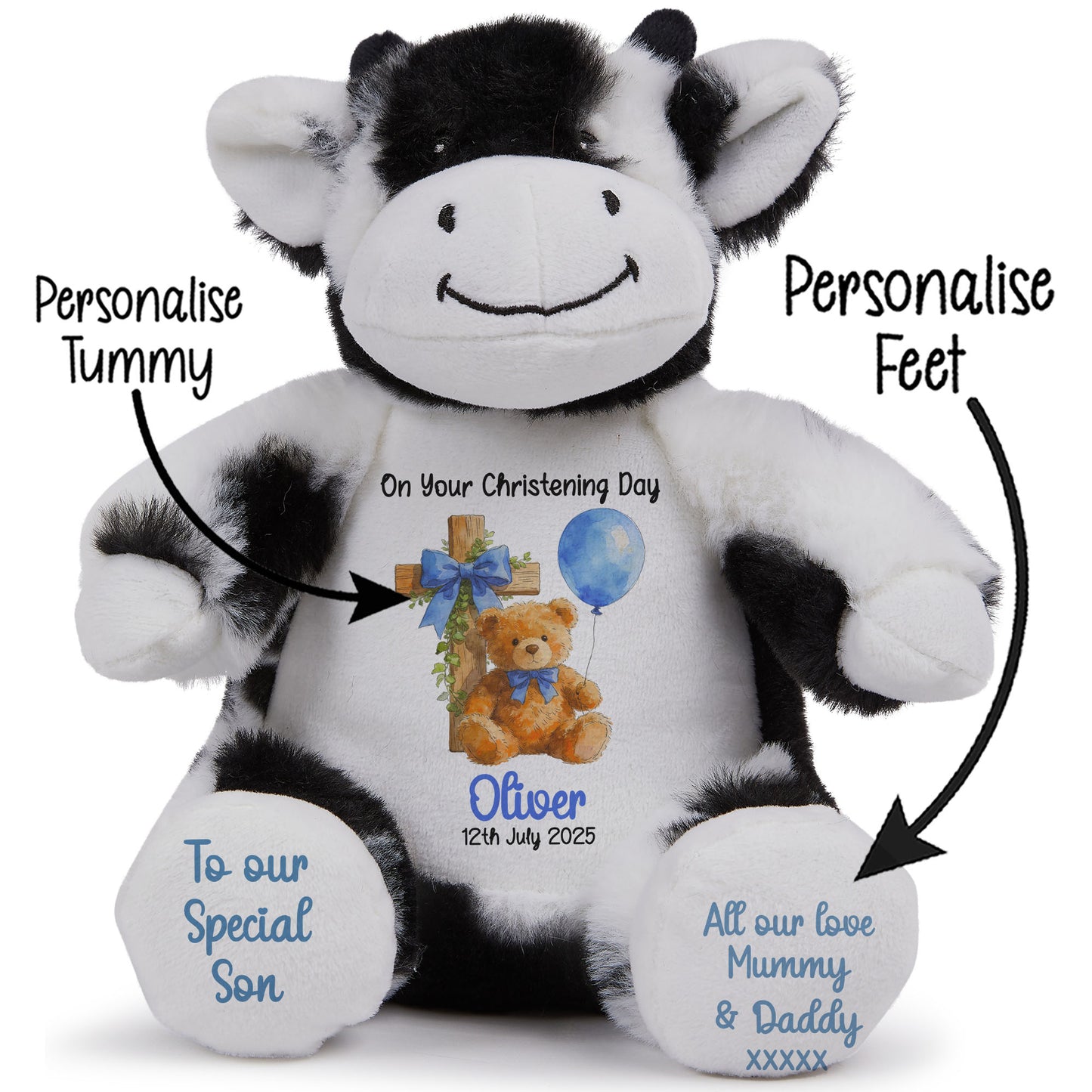 Blue Bear Cross Personalised Christening Teddy Bear