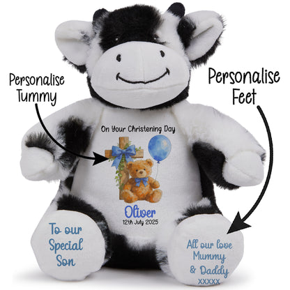 Blue Bear Cross Personalised Christening Teddy Bear