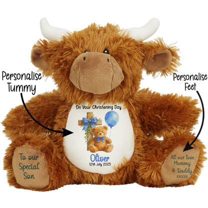 Blue Bear Cross Personalised Christening Teddy Bear