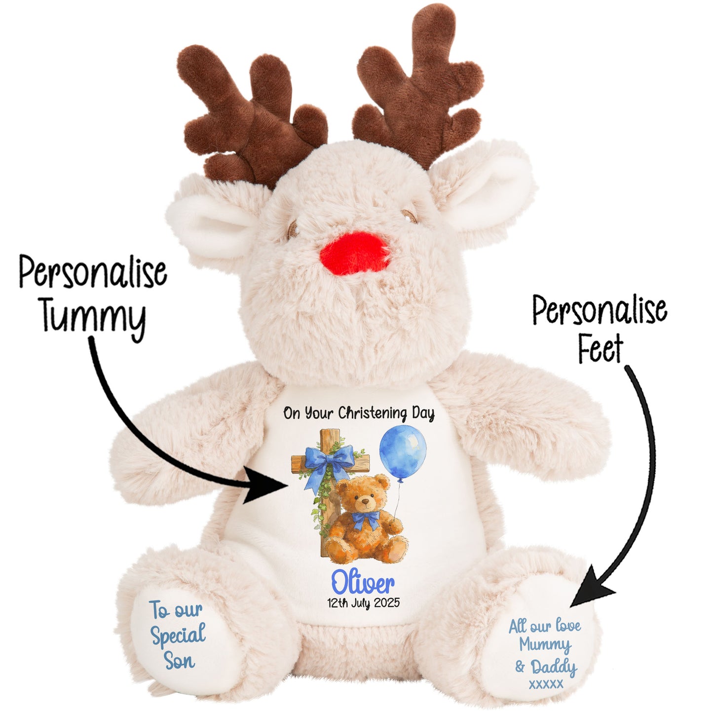 Blue Bear Cross Personalised Christening Teddy Bear