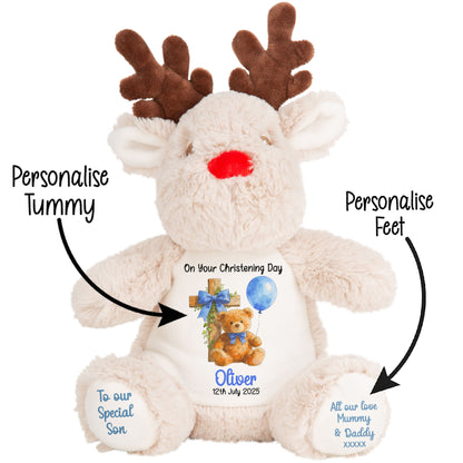 Blue Bear Cross Personalised Christening Teddy Bear