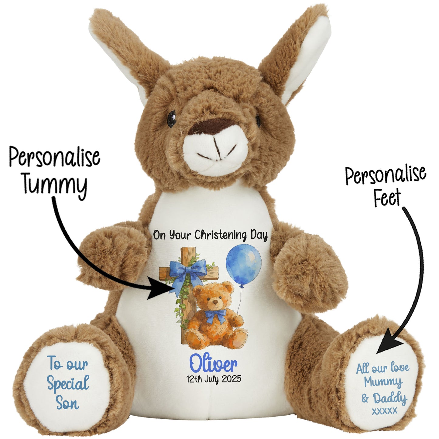 Blue Bear Cross Personalised Christening Teddy Bear