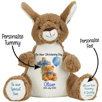 Blue Bear Cross Personalised Christening Teddy Bear