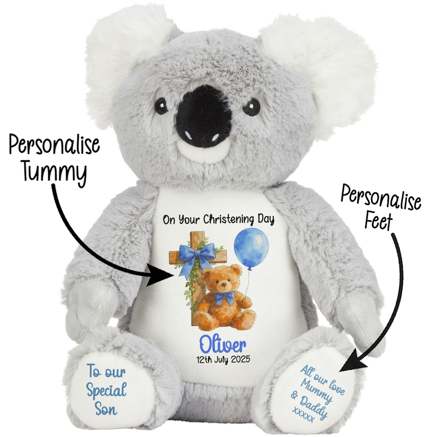 Blue Bear Cross Personalised Christening Teddy Bear