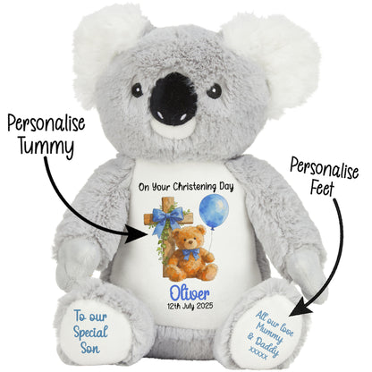 Blue Bear Cross Personalised Christening Teddy Bear