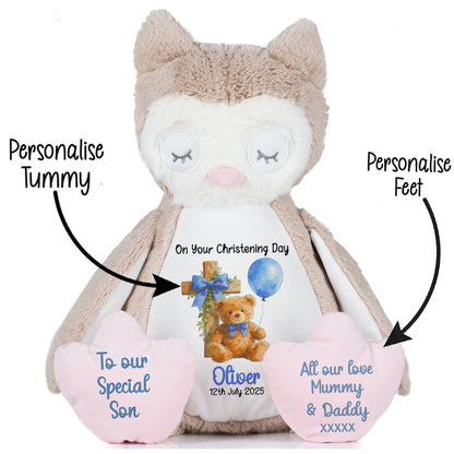 Blue Bear Cross Personalised Christening Teddy Bear