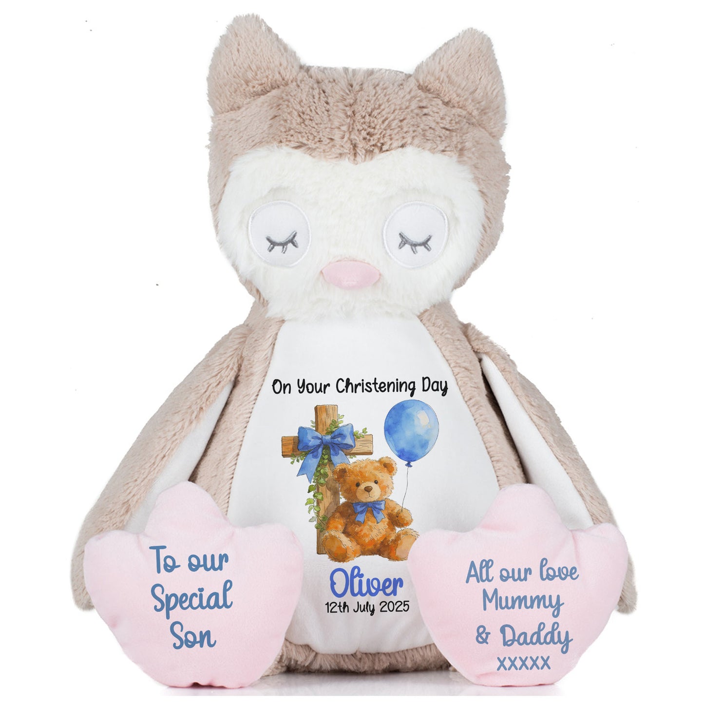 Blue Bear Cross Personalised Christening Teddy Bear