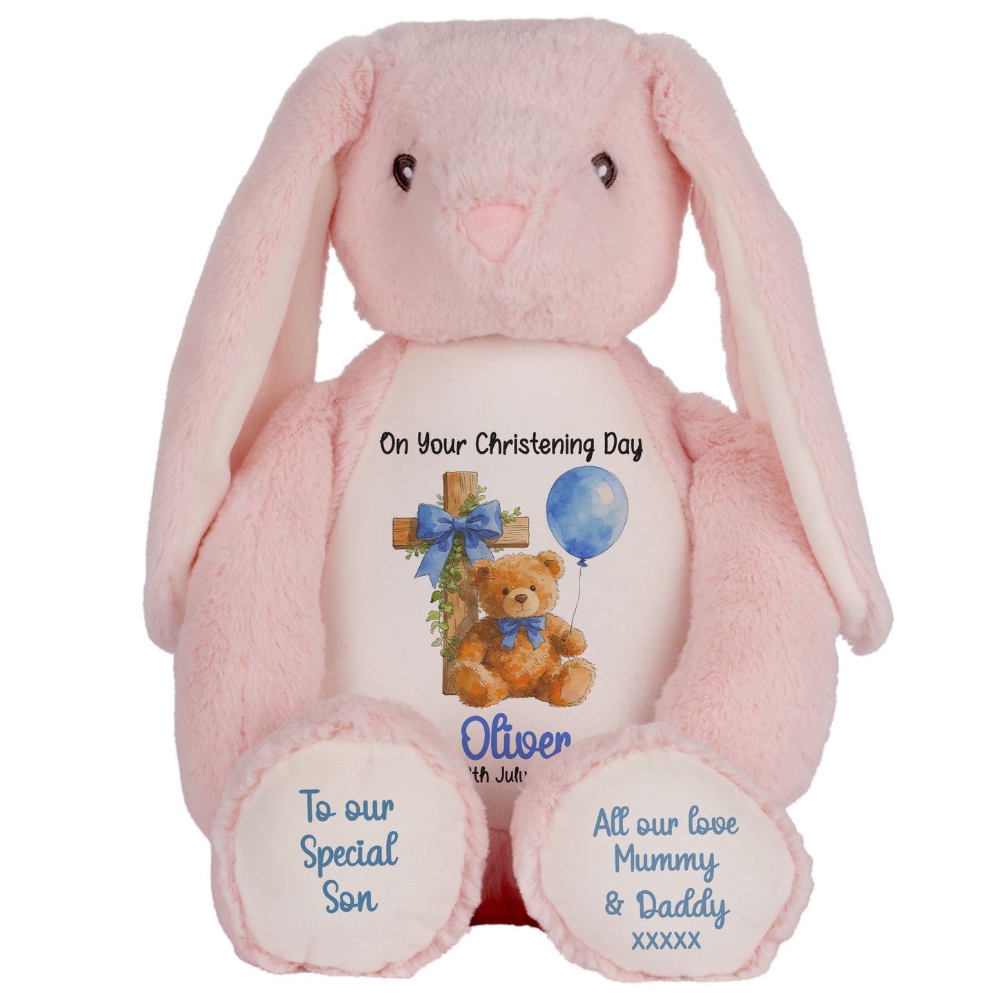 Blue Bear Cross Personalised Christening Teddy Bear