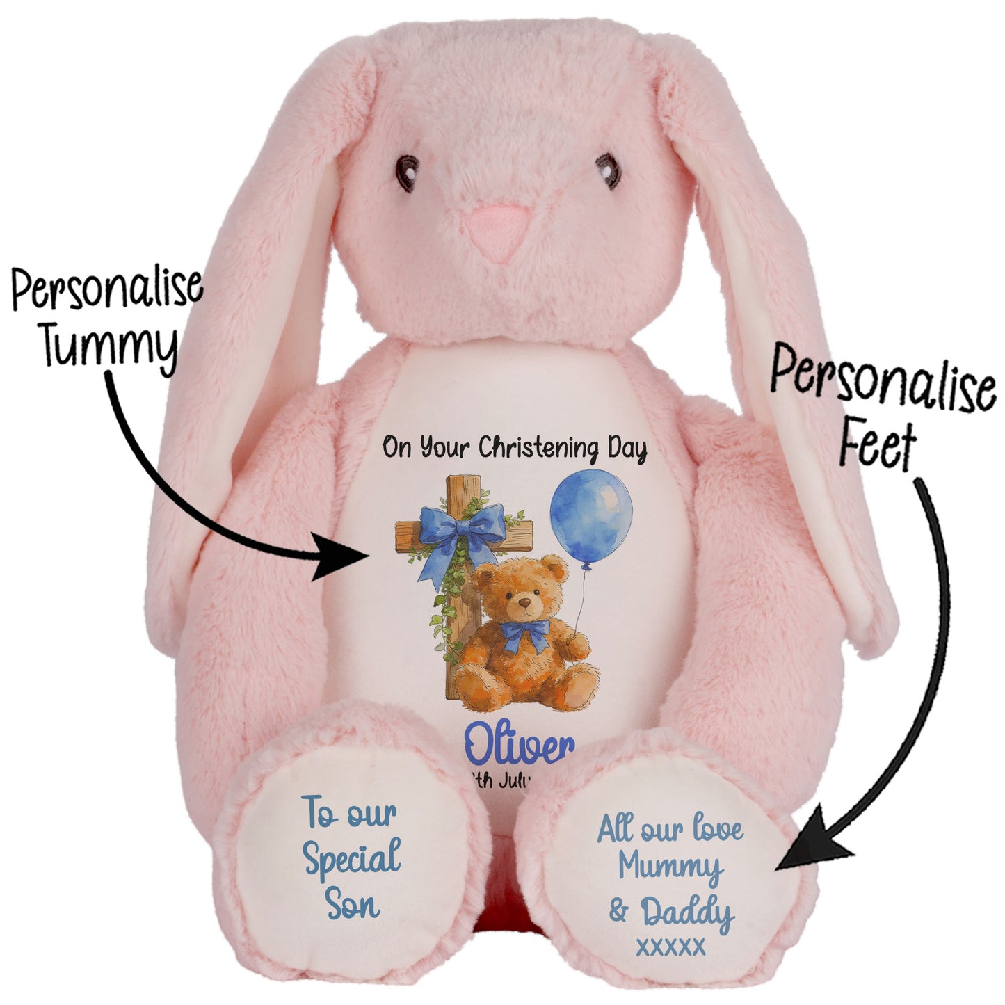 Blue Bear Cross Personalised Christening Teddy Bear