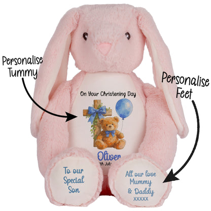 Blue Bear Cross Personalised Christening Teddy Bear