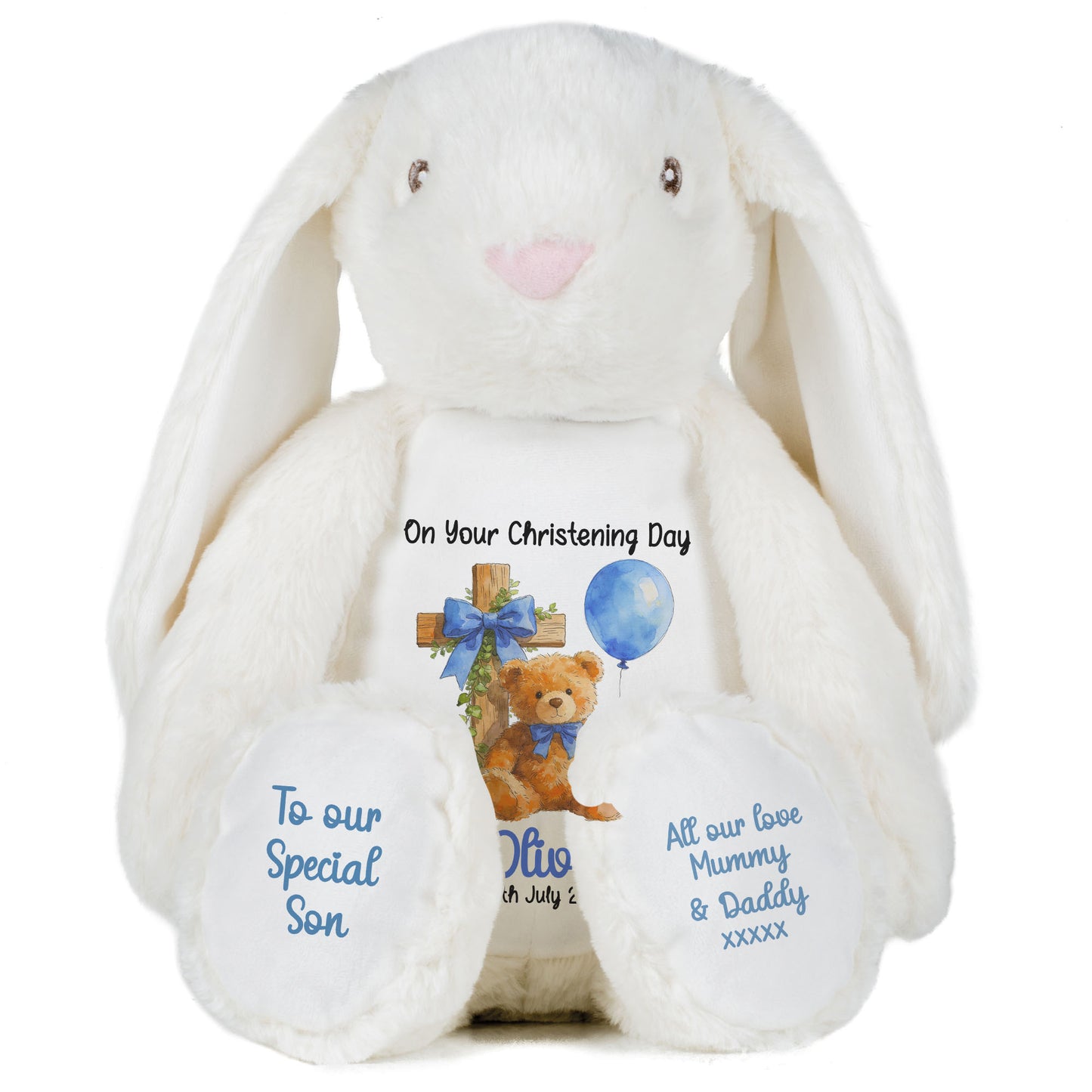 Blue Bear Cross Personalised Christening Teddy Bear