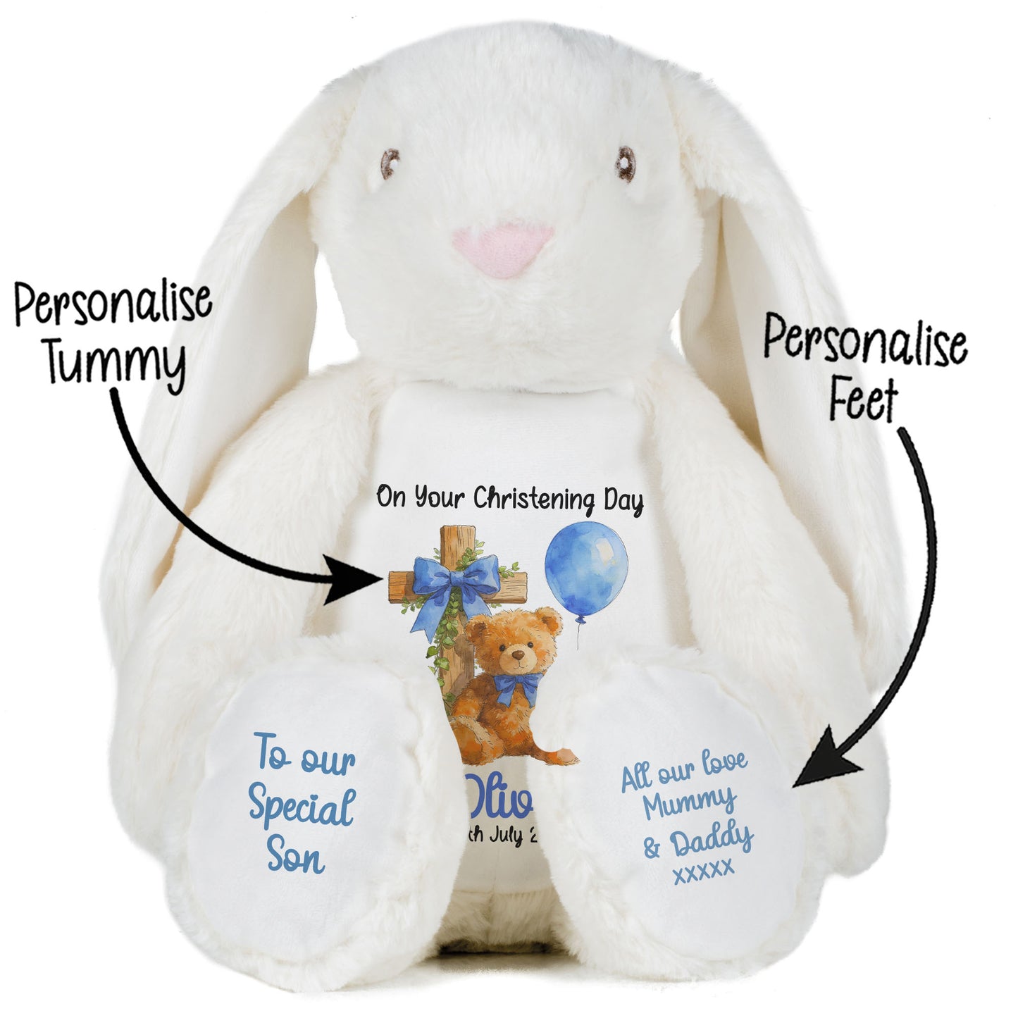 Blue Bear Cross Personalised Christening Teddy Bear
