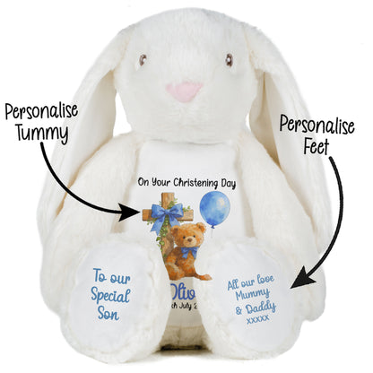 Blue Bear Cross Personalised Christening Teddy Bear