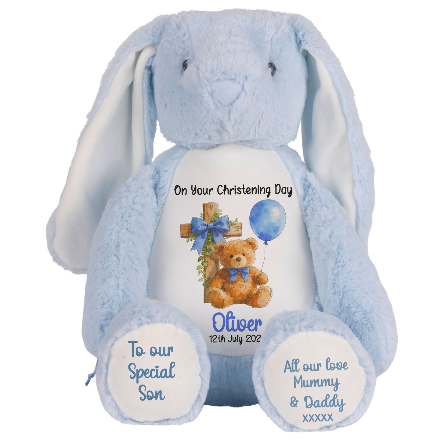 Blue Bear Cross Personalised Christening Teddy Bear