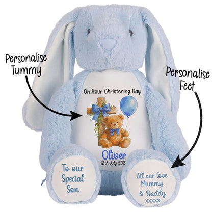 Blue Bear Cross Personalised Christening Teddy Bear