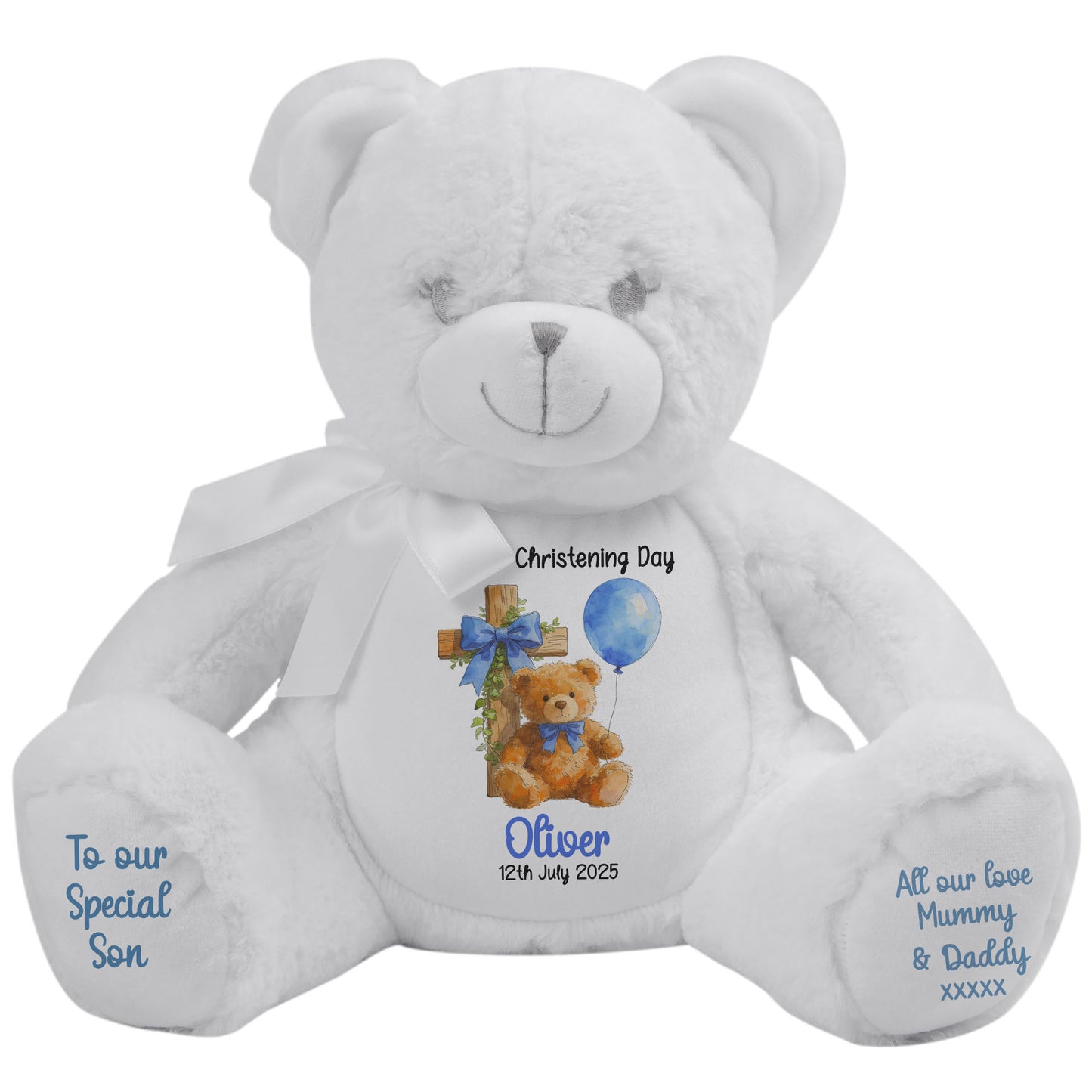 Blue Bear Cross Personalised Christening Teddy Bear