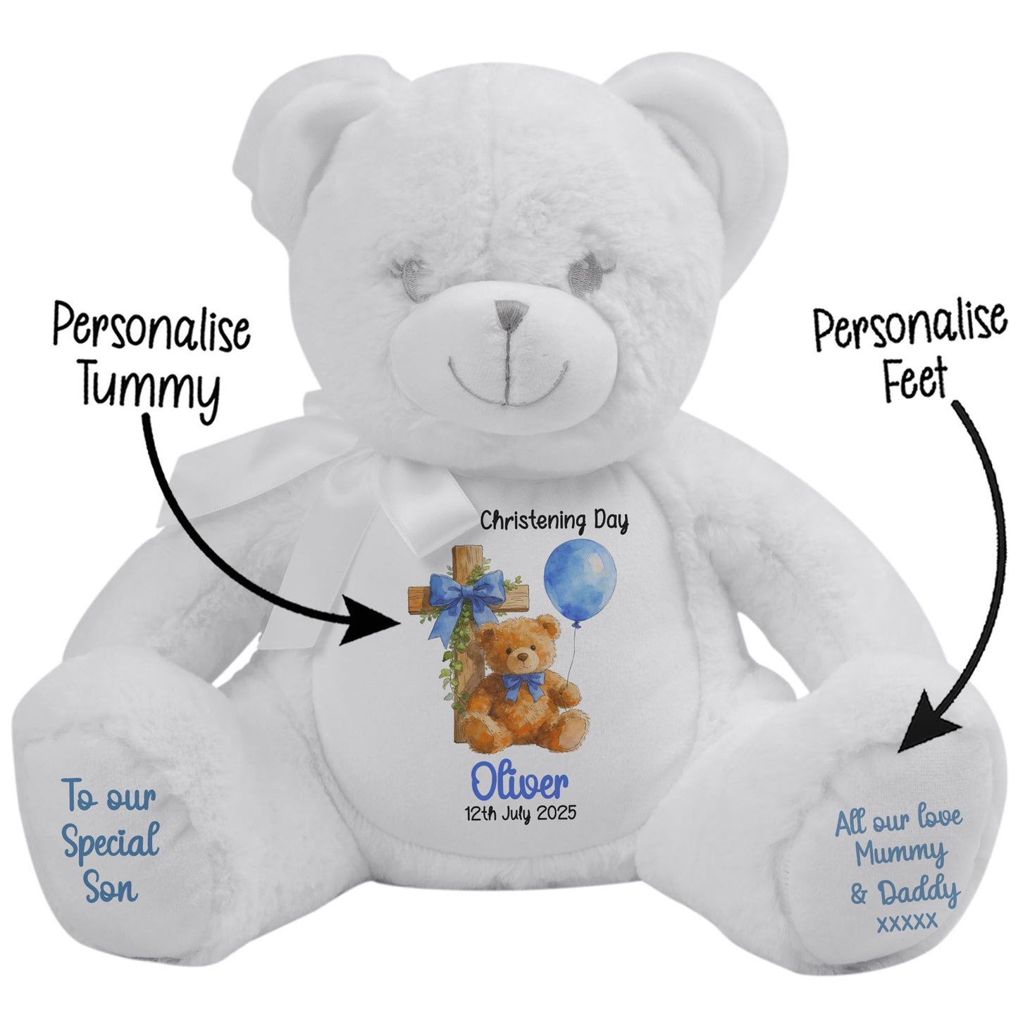 Blue Bear Cross Personalised Christening Teddy Bear
