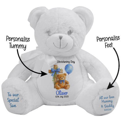 Blue Bear Cross Personalised Christening Teddy Bear