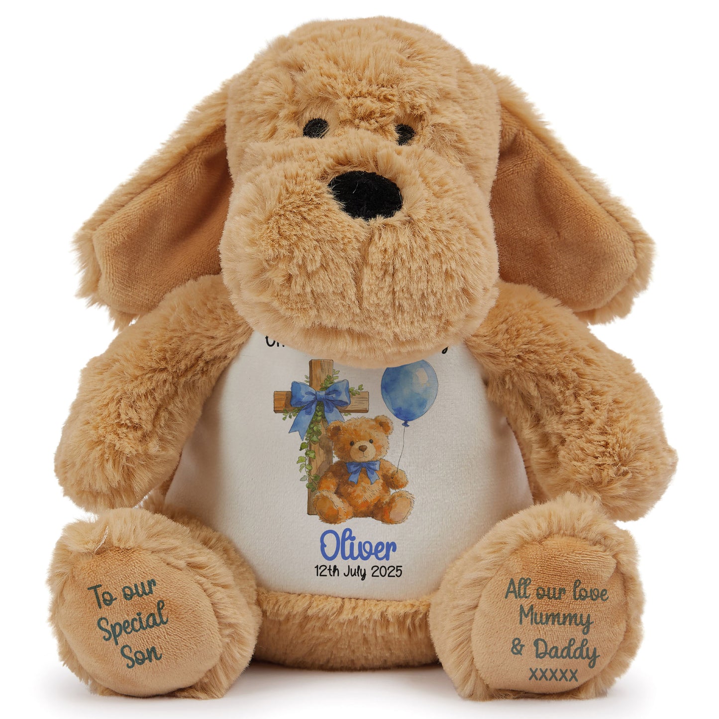 Blue Bear Cross Personalised Christening Teddy Bear