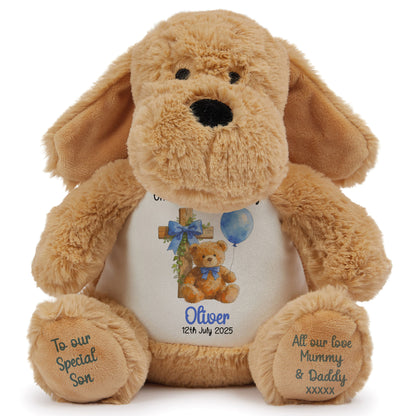 Blue Bear Cross Personalised Christening Teddy Bear