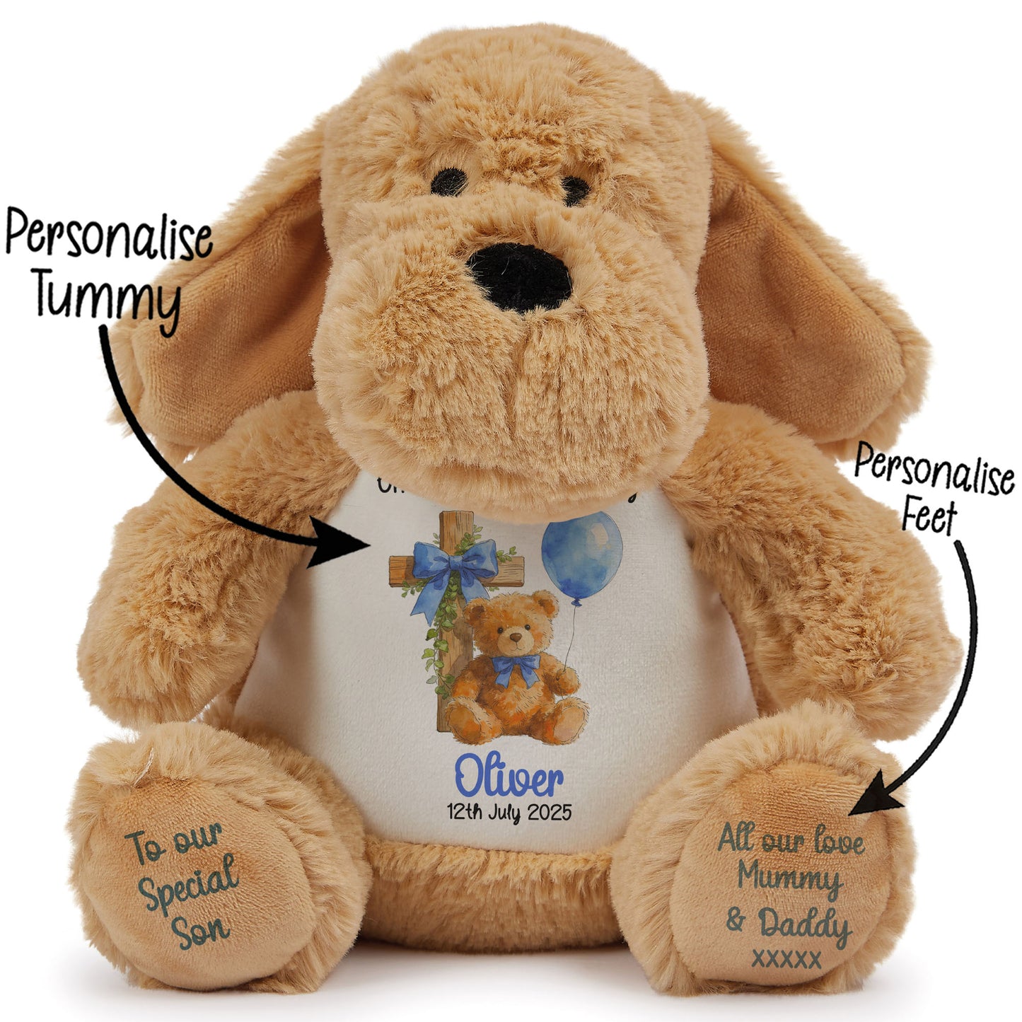 Blue Bear Cross Personalised Christening Teddy Bear