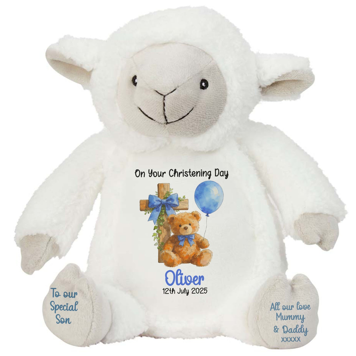 Blue Bear Cross Personalised Christening Teddy Bear