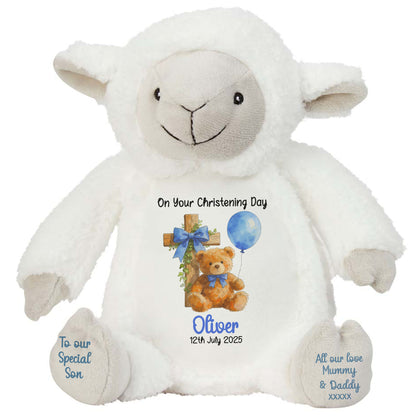 Blue Bear Cross Personalised Christening Teddy Bear