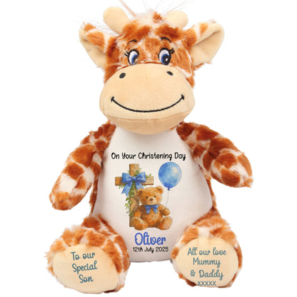 Blue Bear Cross Personalised Christening Teddy Bear