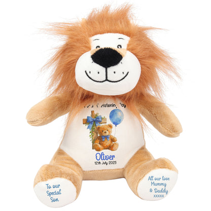 Blue Bear Cross Personalised Christening Teddy Bear