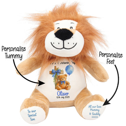 Blue Bear Cross Personalised Christening Teddy Bear