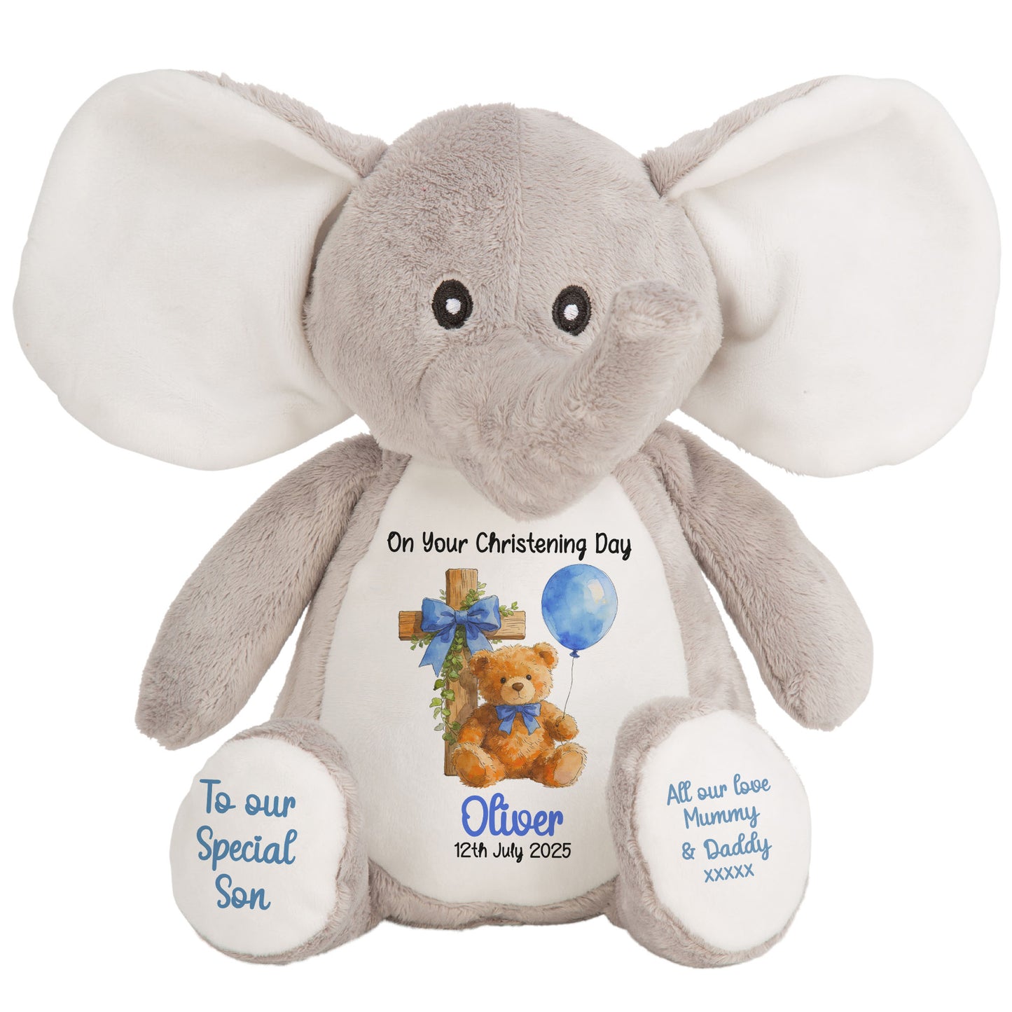 Blue Bear Cross Personalised Christening Teddy Bear